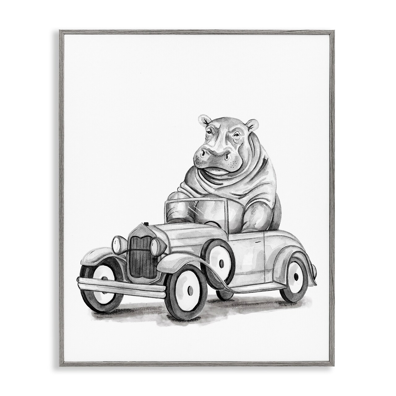 Stupell Industries Hippo in Hot Rod Framed Giclee By Rachel Nieman